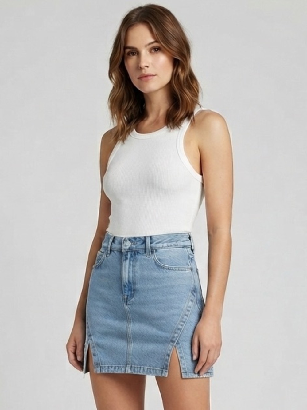 TORN BY RONNY KOBO Denim Mini Skirt S Light Wash $198 Retail NWOT